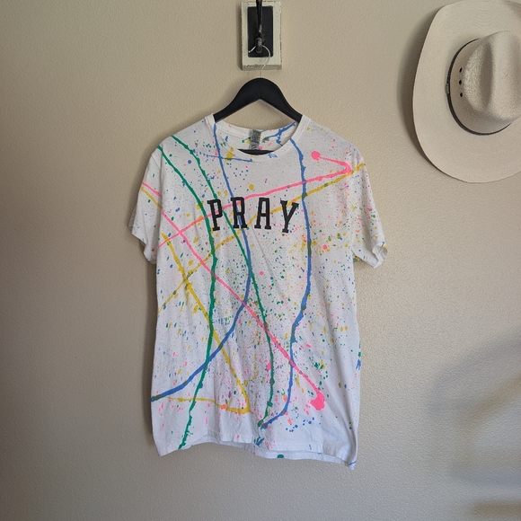 Gildan Tops - PRAY Splatter Paint Neon Tshirt Size Medium